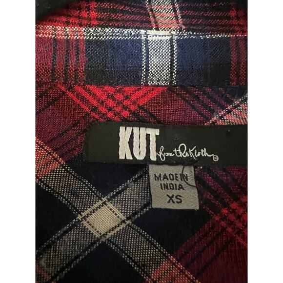 KUT FROM THE KLOTH Red Plaid Mix Media Button Up Shirt Blouse - Picture 9 of 13